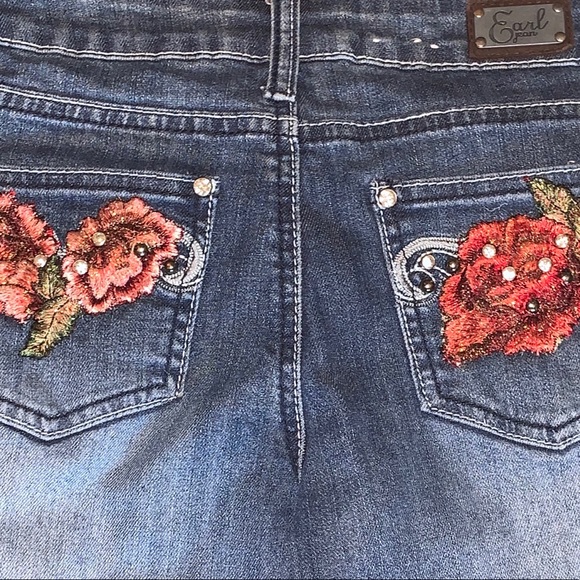 Upcycled Earl Jeans rose appliqués studded 27w - Picture 8 of 11